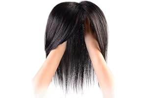 Yanamy Corona de pelo humano con parte superior atada a mano, peluca con flequillo para adelgazar el cabello, 30,48 cm, marrón oscuro