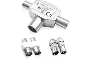 SmartMaster TV Aerial Splitter 2 Way, Cable TV Coax Splitter with Female and Male TV Aerial Adapter, TV Aerial Connector Digital Aerial Splitters Male to Male and Female to Female Aerial Connector