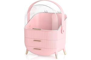 Ease8 Makeup Organiser & Storage - Dustproof & Waterproof, Dressing table Organiser with Drawers, Perfect for Bathroom & Vanity, Durable ABS Material, Multi-Function Cosmetics Organiser (LIGHT PINK)