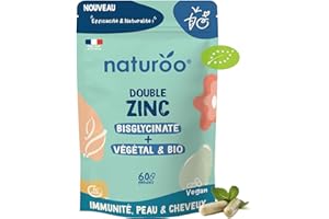 NATUROO NUTRITION Double Zinc Bio : Bisglycinate & Zinc Végétal - 60 Gélules Vegan (2 mois) - Immunité, Peau, Cheveux, Fertilité, Vitamines B6 & B2 - Fabriqué en France