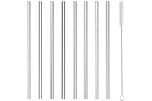 MORNEVE Zestaw 8 krótkich słomek wielokrotnego użytku, ze stali nierdzewnej, przeznaczonej do kontaktu z żywnością, szczotką do czyszczenia, o długości 160 mm i szerokości 6 mm do koktajli rock gin szkła