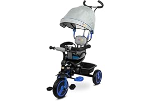 TOYZ BY CARETERO Toyz Buzz Tricycle et Poussette 2 en 1 - Tricycle Évolutif pour Enfants de 18 Mois à 3 Ans - Vélo Multifonctionnel jusqu'à 25 kg - Grand Sac, Siège Réversible - 102 x 101 x 49 cm - Bleu Marine