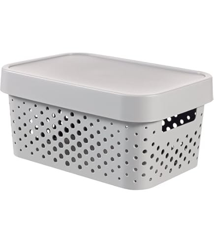 Kunststof bak met deksel 60 liter | Grijs | 600x400x340 mm | Scharnierend deksel - Engels