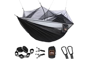 Hamac de Camping AnorTrek avec moustiquaire, hamacs Portables Doubles et Simples avec Sangles d'arbre, hamac Parachute pour Le Camping, la randonnée, Les Voyages et la randonnée