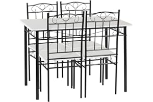 IPOTIUS Esszimmer-Set mit Esstisch und 4 Stühlen, Weiße Marmorierter Esstisch und Stühle, Schwarze Metallbeine, für Esszimmer, Küche, Wohnzimmer