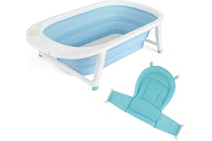 Vaschetta Bagnetto Neonato Pieghevole JACAR, vasca neonato bagnetto per Bambini, Vasca da Bagno Portatile per Viaggi con Cuscino e Scarico per Neonati