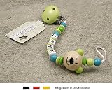 Baby SCHNULLERKETTE mit NAMEN | Schnullerhalter mit Wunschnamen – Mädchen & Jungen Motiv Bär in lemon grün - 2