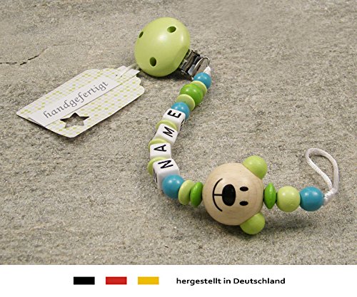 Baby SCHNULLERKETTE mit NAMEN | Schnullerhalter mit Wunschnamen – Mädchen & Jungen Motiv Bär in lemon grün - 2