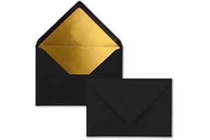 NEUSER PAPIER Koperty DIN C6-114 x 162 mm – 11,4 x 16,2 cm, klejenie na mokro, złoto-srebrna wyściółka 10 Umschläge czarny - z?oty