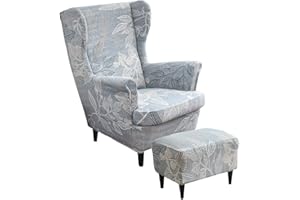 AQIGR Zestaw pokrowców na krzesła ze skrzydłami, w tym 2-częściowy pokrowiec na krzesło Wingback i pokrowiec na otomana, zdejmowany pokrowiec na fotel do salonu, który można prać w pralce (Color : #25)