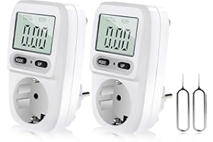 Delamiya 2 Piezas Medidor de Electricidad para Enchufe, Medidor de Consumo Electrico de Energía con Pantalla LCD, Medidor de Costo de Energía con Protección de Sobrecarga Potencia Máxima 3680W