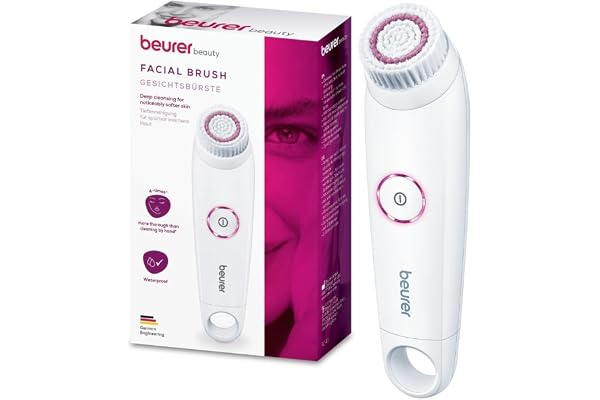 Beurer FC 45 Brosse nettoyante électrique pour le visage, nettoyage en profondeur pour une peau visiblement douce et éclatante, rotation à 2 niveaux, tous types de peau, étanche, blanc