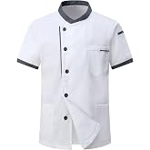 CoXuantion Professional Chef Jacket Men Chef Short Sleeve Uniform Unisex Lightweight Jacket with Pocket Slim Fit Restaurant W