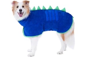 HezzLuv Microfiber Quick Drying Dog Drying Coat, Adjustable Dog Bathrobe Towel Extra Absorbent, Easy to Wear Pet Towel Robe for Baths, Swims & Wet Walks (Blue-Green, L)