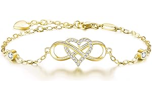 BlingGem Bracelet pour Femme Argent 925/1000 en Or Rose Blanc Plaqué 5A Oxyde de Zirconium Rond Gourmette Infini Coeur Femme Ensemble Pour Toujours Infinity Bracelet