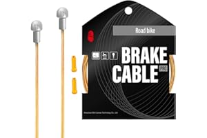 CNCLOL CNC Cavo Freno Bici,2 Pezzi 1700/2100/2800mm Cavi Freno MTB/Bici Corsa，PRO Lucidatura e rettifica Cavo Freno Bicicletta con Cappellini End Crimps，Oro