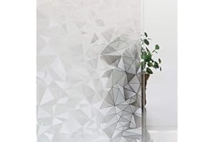 Shackcom Fensterfolie Sichtschutz Selbsthaftend 90x200cm Blickdicht Milchglasfolie Sichtschutzfolie Statisch Haftend Anti-UV Dekorfolie mit Polygon Muster für Küche Wohnzimme Badezimmer-J014