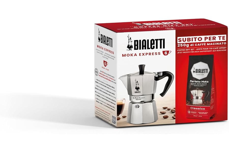 Bialetti Cafetera, Aluminio, 6 Tazas + Perfetto Moka, Gris, negro