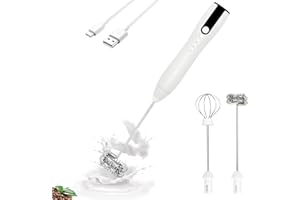 TonJin Double fouet – Mousseur à lait électrique portable rechargeable USB-C blanc, 3 vitesses réglables, fouet pour café, matcha, chocolat chaud, œuf, matcha