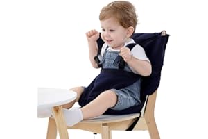 Vine Easy Seat Siège portable de voyage pour chaise haute, siège réglable, sécurisé et lavable | pour tout-petits | Tissu pratique, tient dans votre sac à main - Bleu Foncé