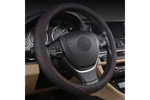 coofig Funda Volante Coche Universal Transpirable Antideslizante de 15 Pulgadas de PU Cuero,Cubre Volante Coche Compatible con Car Truck SUV (Negro Rojo-4)