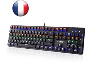 LESHP Clavier Mécanique Gaming Clavier Gamer de Jeu AZERTY Filaire 7 Couleurs Rétroéclairé avec 105 Touches LED RGB pour Joueur, Dactylo, etc