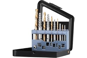Mata1 - Left Hand Drill Bit Set - 10 pc, Silver & Gold - Metal Extractor Bits to Remove Stripped Broken Screws & Bolts w/Iron Storage Case