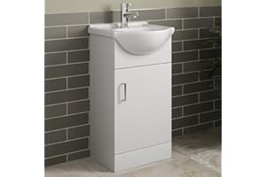 Affine® 450mm Vanity Unit Basin Sink Bathroom Storage Cabinet Cupboard Freestanding, Single Tap Hole Ceramic Wash Basins, Soft Close Door, White Gloss