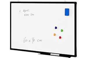 ACAZA Tableau blanc Mémo magnétique, cadre en aluminium, avec 1 Marqueur et Porte-Marqueur, pour Ecole, Cuisine, Bureau - 60 x 90 cm, bordure noire