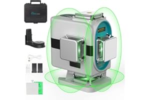 DECTEAM Laser Wasserwaage 3x360 Kreuzlinienlaser Grün, 12 Linien Selbstnivellierender Vertikale/Horizontale Baulaser Fliesen Boden Laserwerkzeug, Wiederaufladbare Batterie, Magnetständer, DS03DG