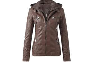 POLPQED Chaqueta Mujer Negra Chaqueta de Cuero Abrigo con Capucha Mujer Invierno Chaqueta Elegante Chaqueta Corta Chaqueta Mujeres de Invierno de Cuero Pu Biker Chaqueta con Bolsillos con Cremallera S~Xxxxl