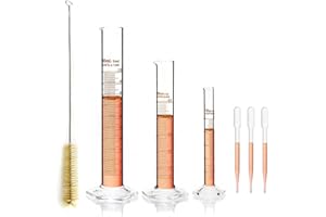 LABBOX KENZIUM – Pack 3 x Probetas Graduadas + 1 Escobillón + 3 Pipetas Pasteur | 3 Volúmenes: 10, 50 y 100 ml | Vidrio Borosilicato 3.3 | Base Hexagonal | Para Laboratorio y Experimentos Escolares