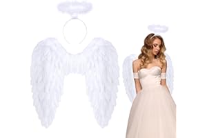 LRXYFYW EngelsflüGel Weiß,55cm Engel KostüM Damen Mit Heiligenschein,Engel KostüM Damen,Engels FlüGel KostüM,FederflüGel Engel,EngelsflüGel Deko,KostüM Engel