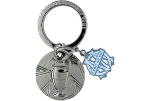 Am Ball Com Porte-clés OM UEFA Champions League en métal, Réplique trophée 2D + logo Olympique de Marseille, Accessoire supporter officiel, Cadeau foot fan club officiel