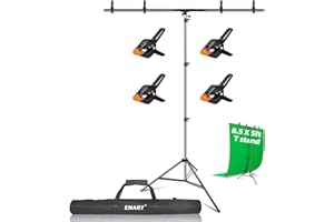 EMART T Form Hintergrund Ständer Hintergrundsystem, 1,5x2,6m Hintergrundständer mit 4 Federclips, Tragetasche für Fotostudio, Porträt und Produktfotografie