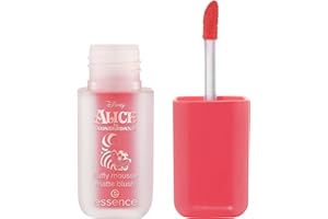 ‎ESSENCE COSMETICS essence Disney Alice in Wonderland fluffy mousse matte blush, Rouge, Nr. 01, Rot, sofortiges Ergebnis, natürlich, matt, vegan, ohne Parfüm, ohne Alkohol, ohne Parabene, 1er Pack (3.7g)