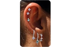 BodyBonita 3 Paar Ohrringe Silber 925 Set für Damen 14 Karat Vergoldet Kleine Ohrstecker Silber 925 Set Stapelbar Zirkonia Ohrstecker Creolen Ohrringe Set für Mehrere Piercings