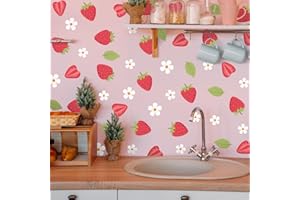 Buer Homie Graziosa decorazione da parete con fragole e fiori bianchi, decorazioni per feste a tema fragola, decorazioni di compleanno, adesivi da parete a forma di fragola, adesivi da cucina per
