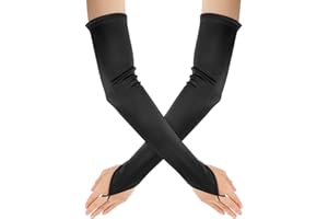 Teaaha Black Fingerless Long Satin Gloves, Elbow Length, Stretchy, Perfect for Weddings, Cosplay, Parties