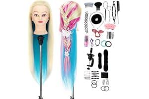 ‎NEVERLAND BEAUTY & HEALTH AIMEI Übungskopf 26-28 Zoll Frisierkopf Trainingsköpfe für Friseure Trainingskopf Bunter Kosmetologie Puppenkopf 100% Kunsthaar mit Halter + DIY Zopf-Set