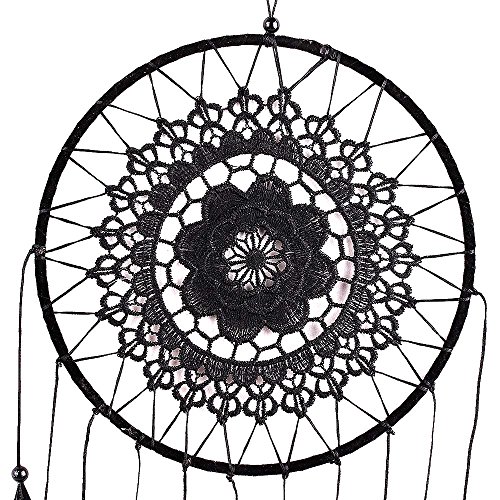 HuaYang Handgefertigt Feder Spitze Traumfänger Netz Hängend Deko Schwarz - 3