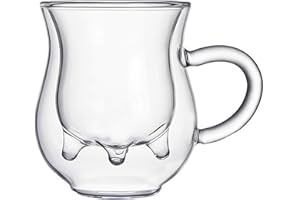 FAKEFACE Divertidos vasos de doble pared, taza de café, leche, cerveza, latte, capuchino, vasos de vaca transparentes, vasos de café, vasos de té, vasos aislados para bebidas calientes y frías.