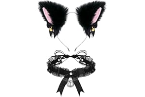 Yeomju Opaska do włosów z kocimi uszami, 2 sztuki, ozdoba do włosów z dzwoneczkiem, kostium kota, zestaw cosplay, kocie uszy, opaska na czoło na Halloween, karnawał, wielokolorowa, l