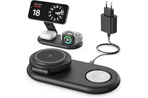 AOWIN Tragbare 3 IN 1 Ladestation kompatibel mit Apple Watch und iPhone, Mag-Safe Ladegerät für iPhone 17 16 15 14 13 12 Serie, Mag-Safe Ladestation für Apple Watch, AirPods Pro Serie (Schwarz)