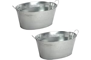 BURI Lot de 2 bacs à boisson avec anse - 24 l - En zinc étanche - Grand seau à champagne - Seau à glace pour fête de jardin