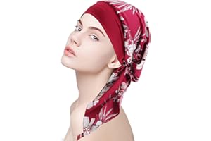 WUERKIYA Pañuelo para La Cabeza para Mujer Tocado para Mujer Tocado para Quimio Conjunto Preatado Pañuelo para La Cabeza Plisado Gorro Gorro para Mujer -azafrán de vino