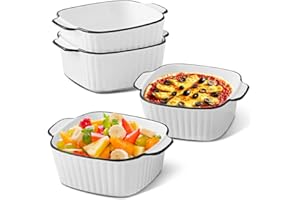MIUUIPI Lot de 4 plats à gratin carrés en céramique - 14,5 x 11,5 x 5,5 cm - Avec poignées - Empilables - Pour friteuse, four et micro-ondes - 400 ml