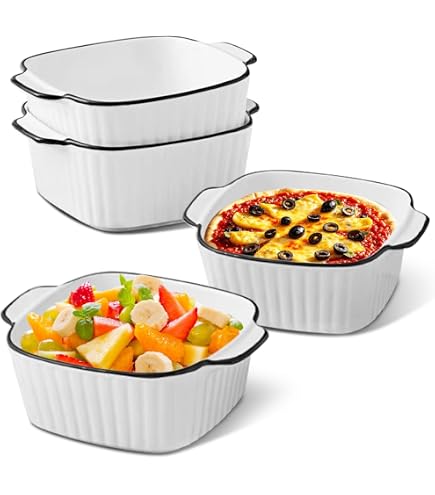 4 Keramik-Backformen Quadratisch – Ofenfest, 14,5 Cm, 370 Ml, Mit Griffen, Für Einzelportionen