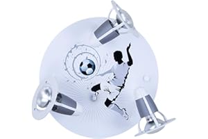 ‎ELOBRA Elobra Deckenlampe Fußball Fußballlampe Rondell Kinderzimmer Wandlampe Kinderlampe mit 3 schwenkbaren Lichtspots, Silber - Weiß