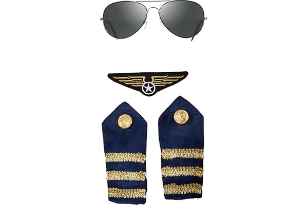 Set de 4 accessoires de déguisement de pilote avec lunettes, épaulettes et insigne